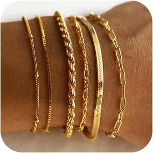 Women's 14K Real Gold Stackable Cuban Link  Fashion Accessories Chain Bracelets